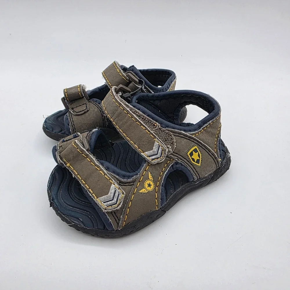 Teeny Toes Toddler Boys Sandals Brown Navy Blue Military Star Size 3W‎ Sporty